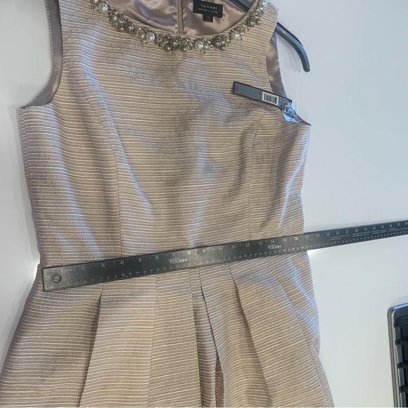 Tahari Sharon Fit & Flare Beaded Cocktail Dress 12 NWT Taupe Beige Party Classy - Picture 15 of 15